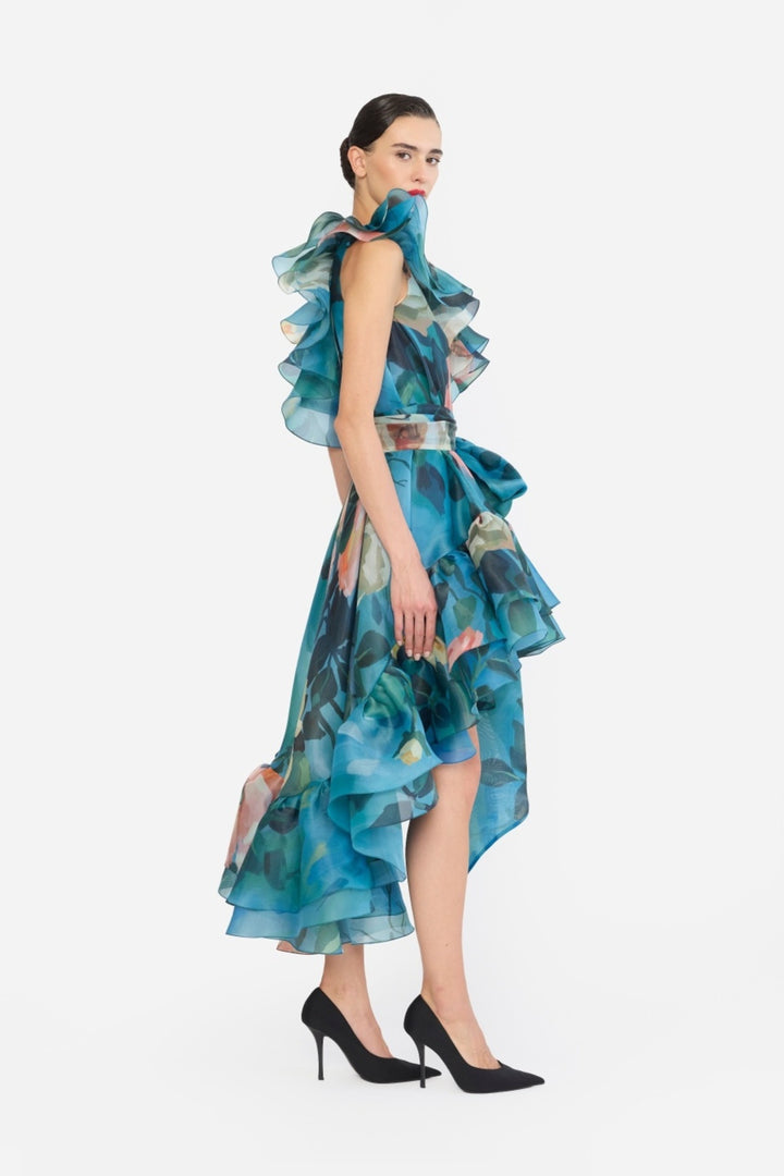 ONE SHOULDER FRILLED HIGH-LOW NAINIKA DRESS