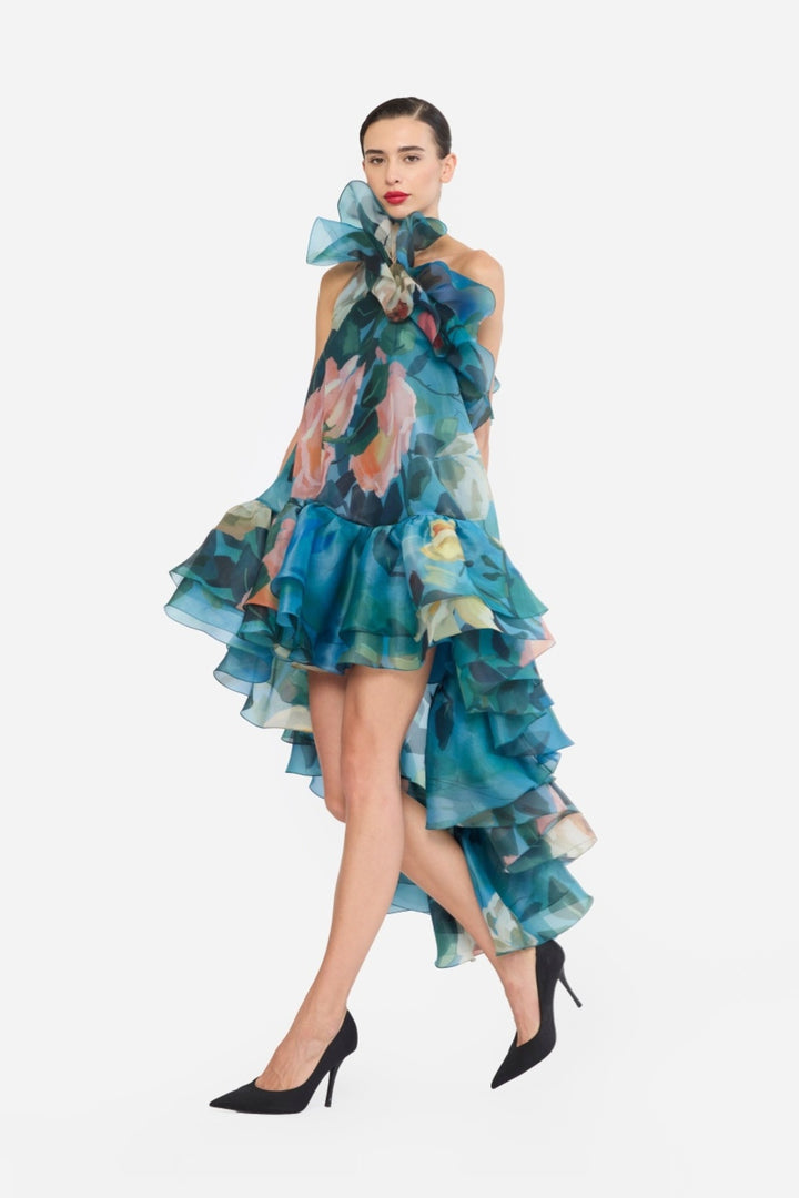 ONE SHOULDER FRILLED HIGH-LOW NAINIKA DRESS