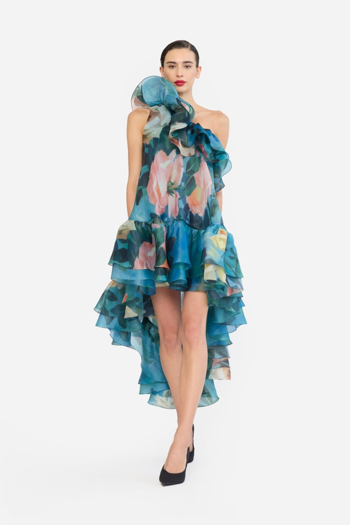 ONE SHOULDER FRILLED HIGH-LOW NAINIKA DRESS