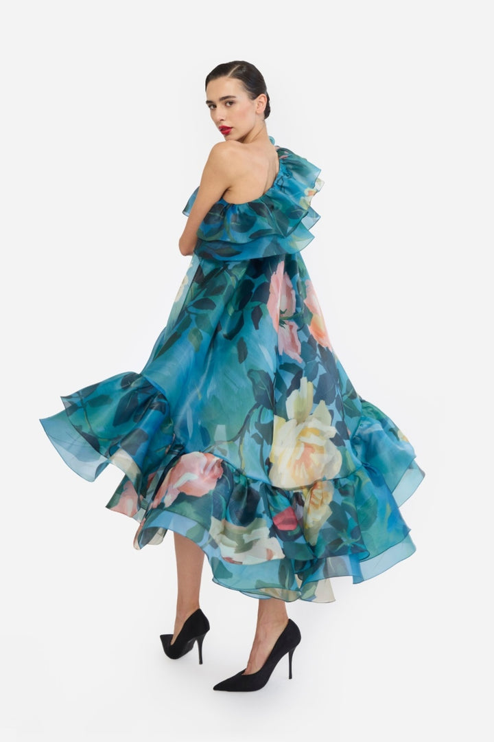 ONE SHOULDER FRILLED HIGH-LOW NAINIKA DRESS