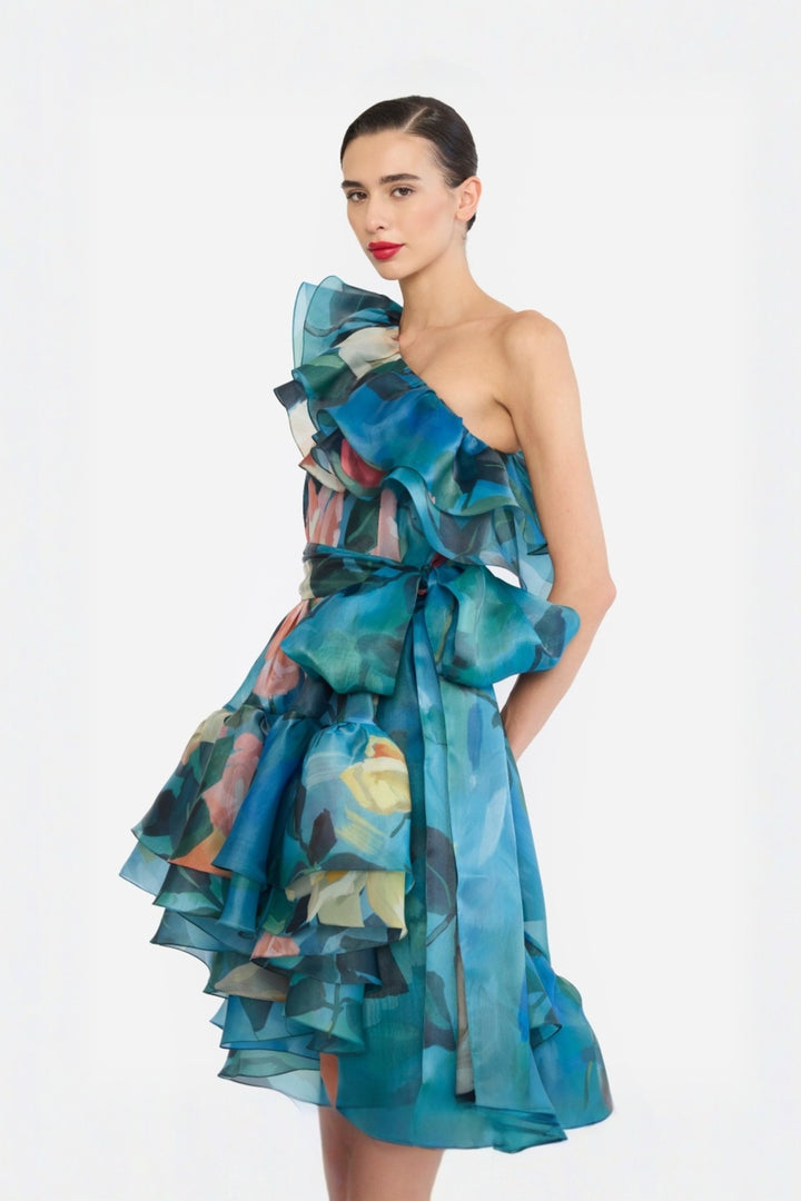 ONE SHOULDER FRILLED HIGH-LOW NAINIKA DRESS
