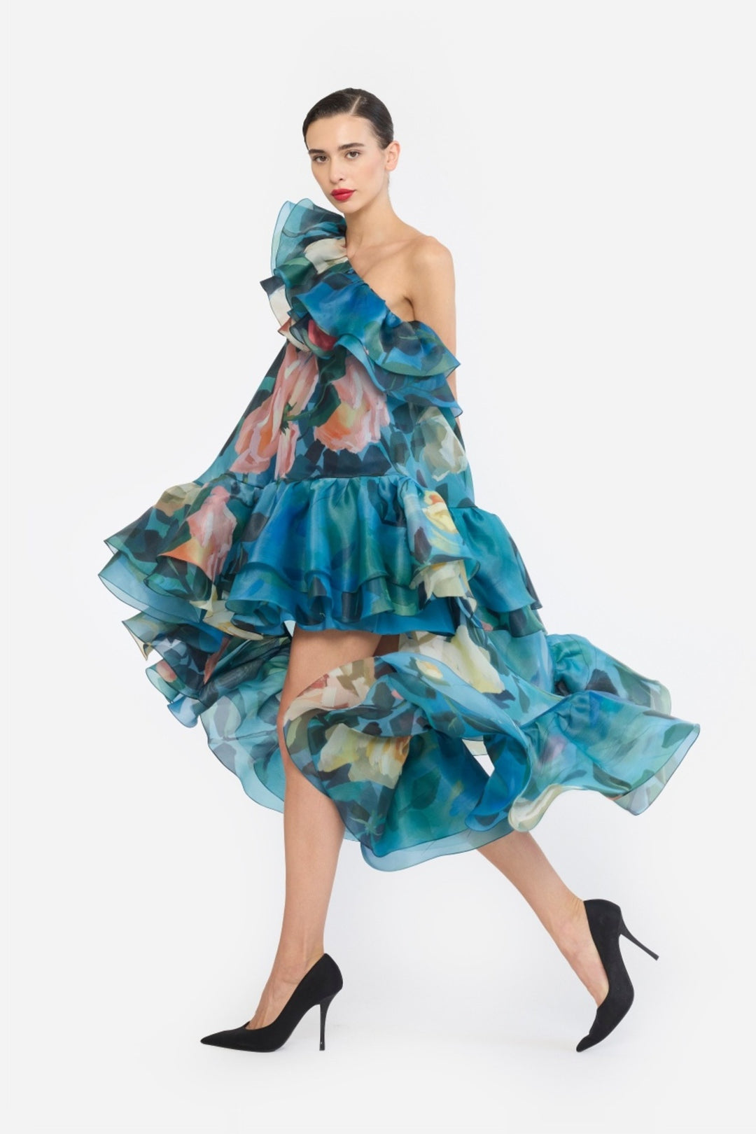 ONE SHOULDER FRILLED HIGH-LOW NAINIKA DRESS