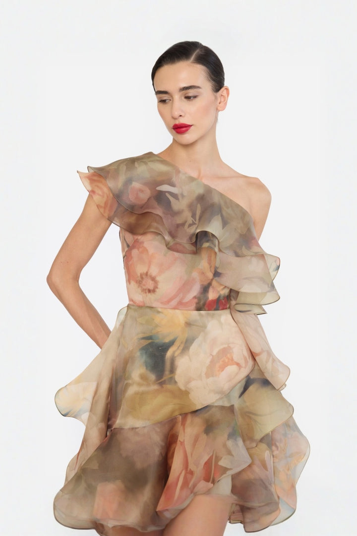 ONE SHOULDER RUFFLE DRESS