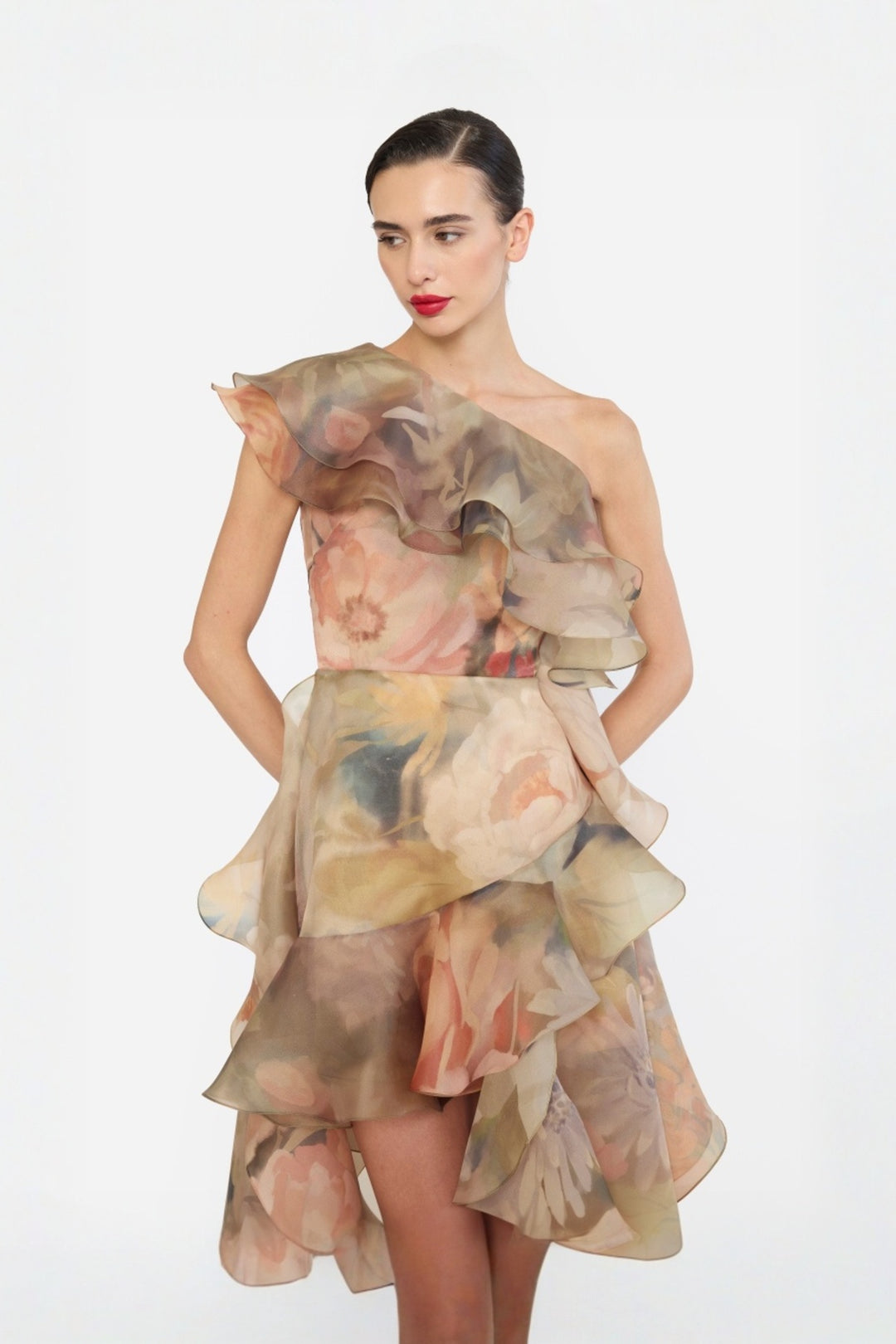 ONE SHOULDER RUFFLE DRESS