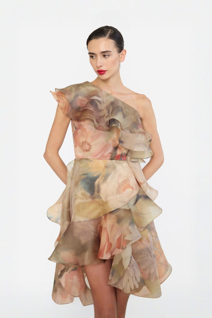 ONE SHOULDER RUFFLE DRESS