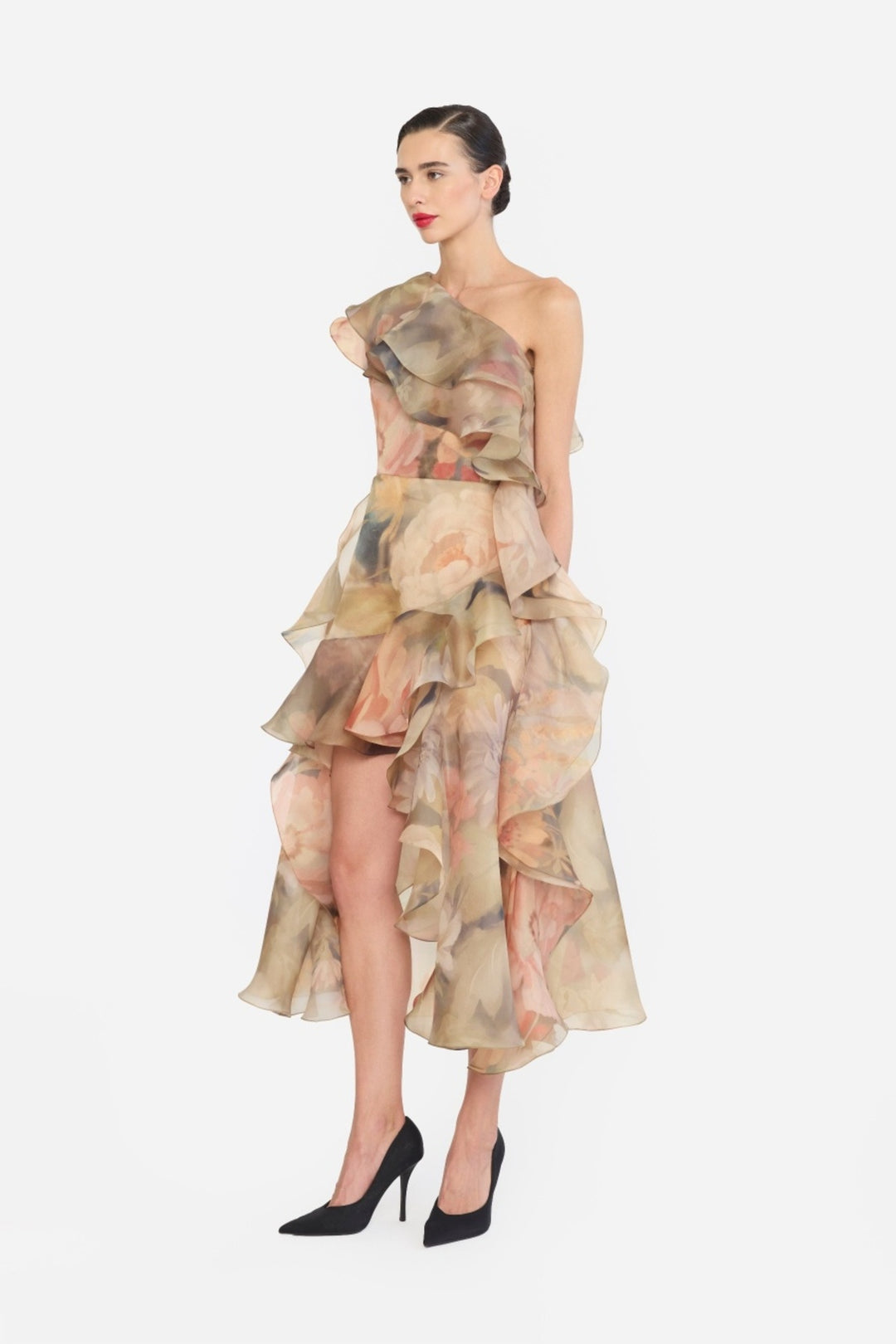 ONE SHOULDER RUFFLE DRESS