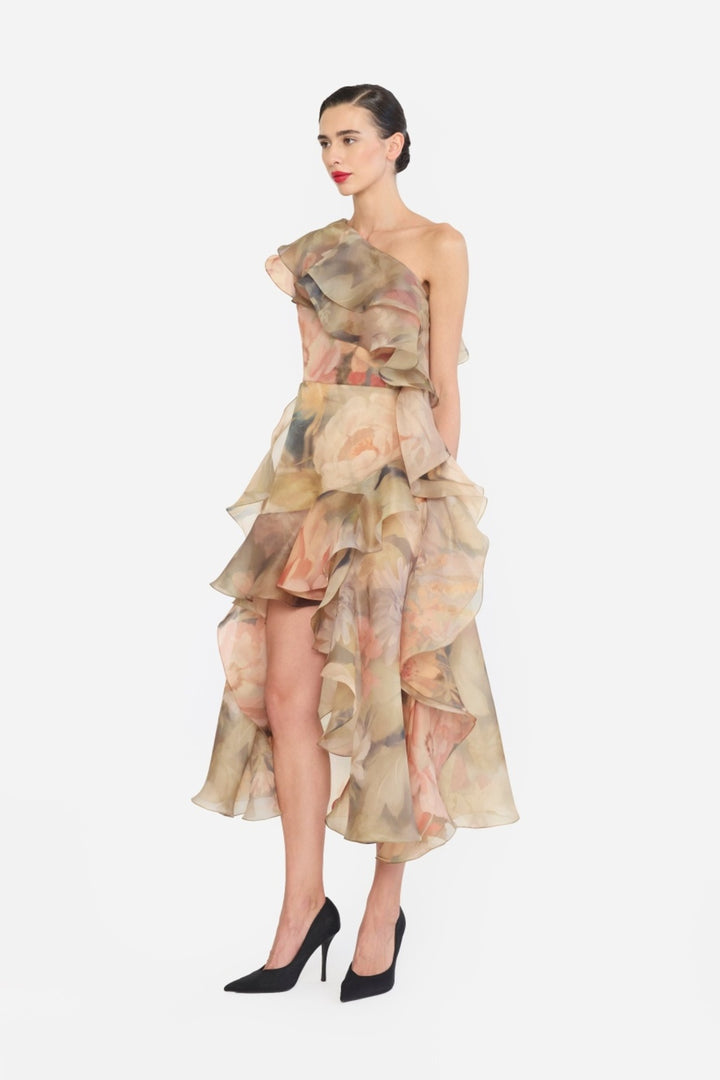 ONE SHOULDER RUFFLE DRESS