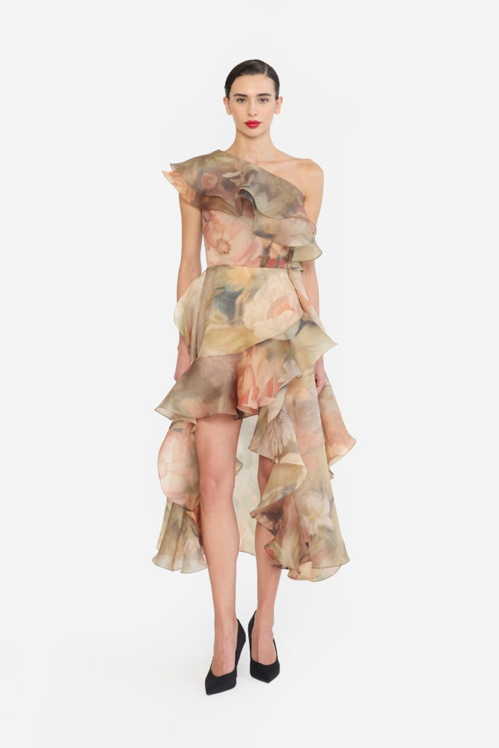 ONE SHOULDER RUFFLE DRESS