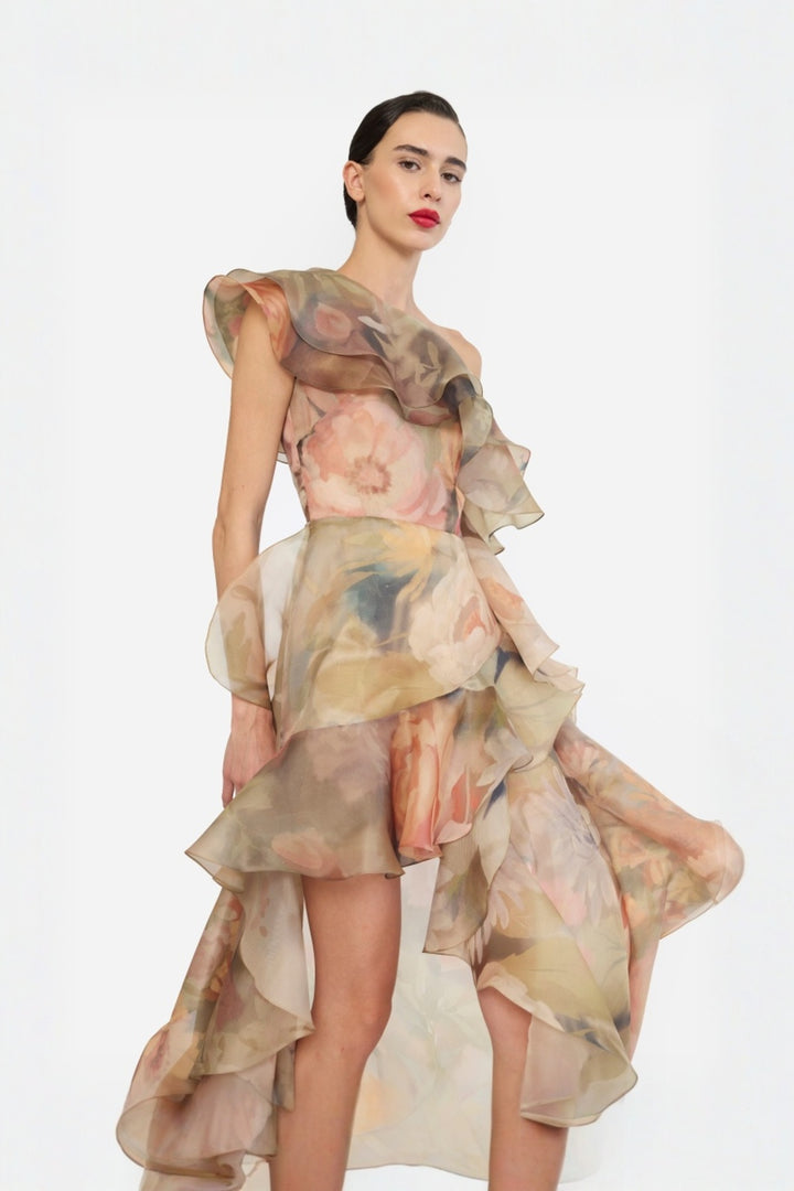 ONE SHOULDER RUFFLE DRESS
