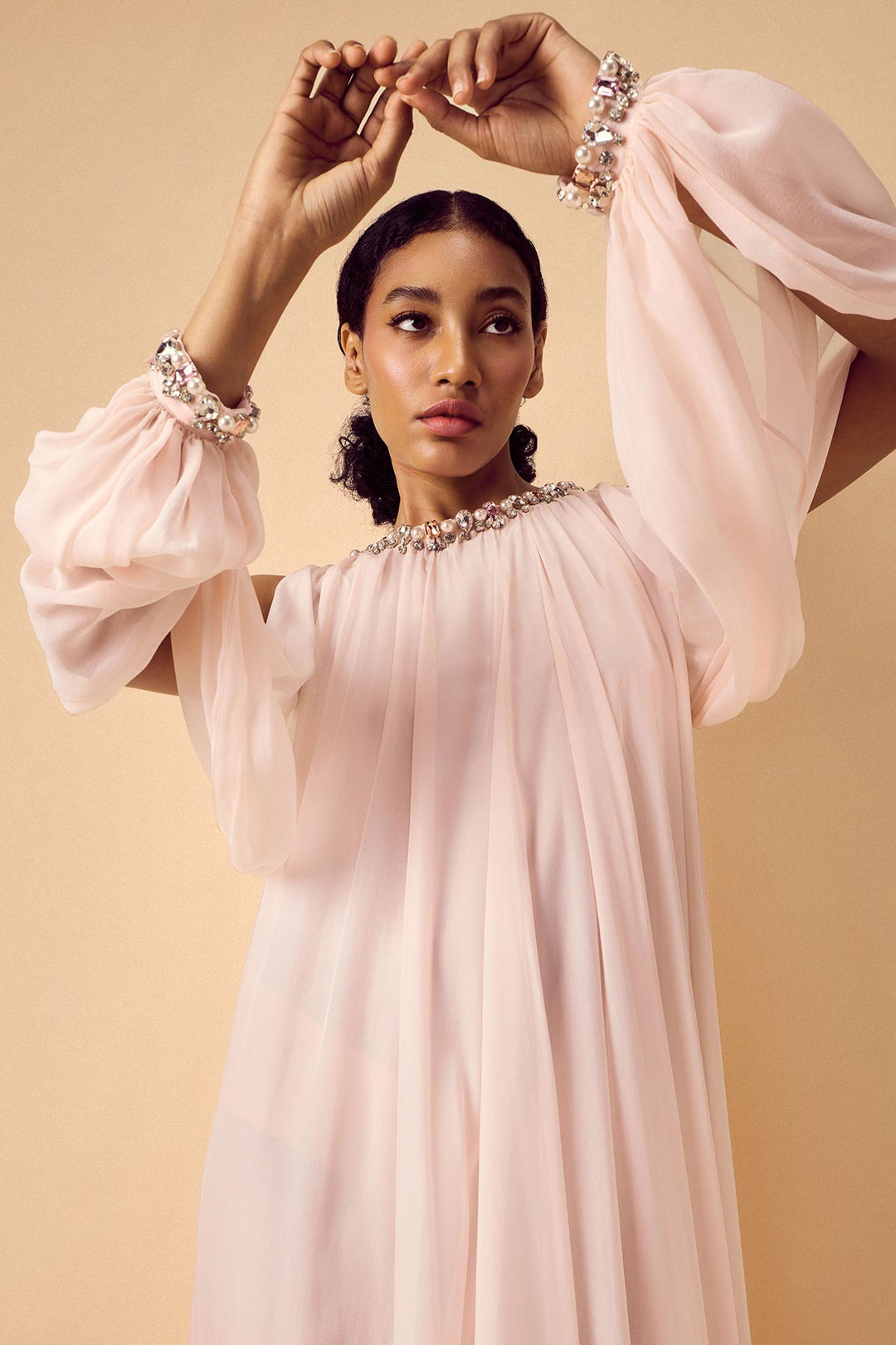 Flowing Chiffon Dress with Slit Sleeves Gauri and Nainika Flowing Chiffon Dress with Slit Sleeves Gauri and Nainika
