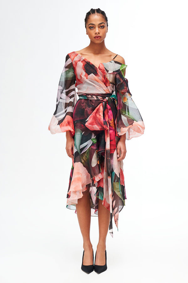Asymmetrical Neck Wrap Dress