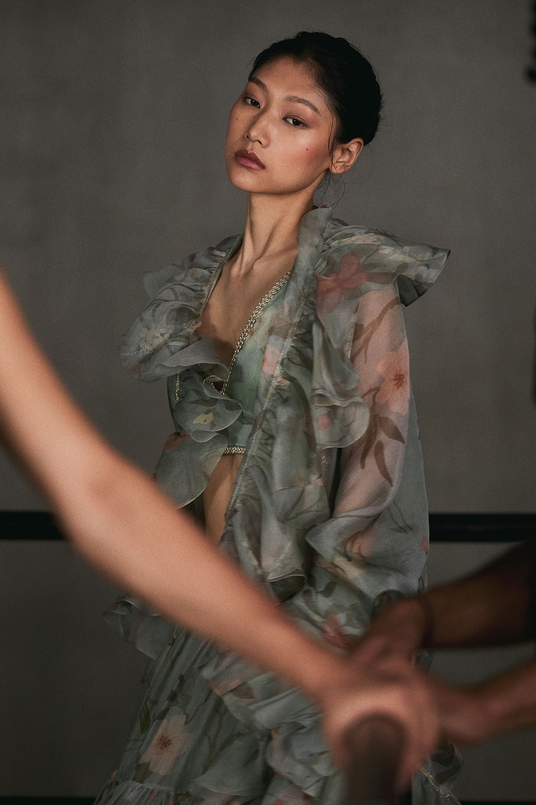 Dark Teal Chinoiserie Ruffled Lehenga