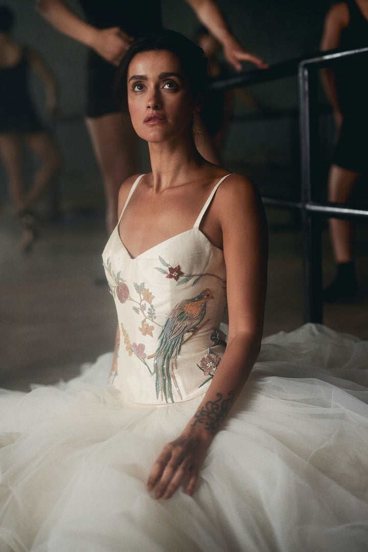 Ivory Chinoiserie Corset  And Skirt