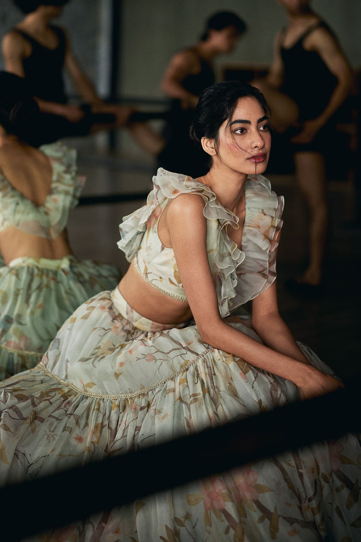 Light Teal Chinoiserie Lehenga