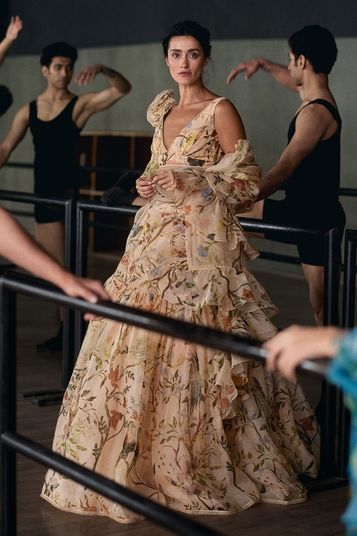 Peach Chinoiserie Lehenga