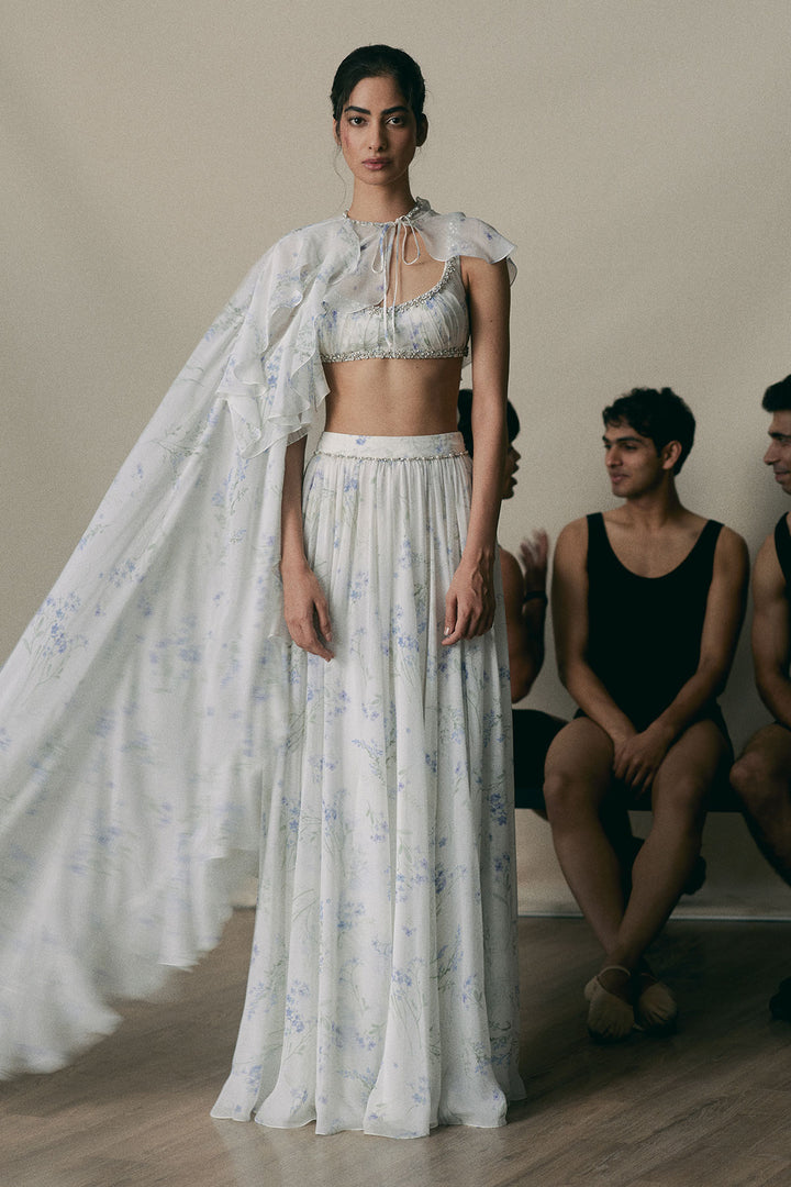 Lavender Cape Chiffon Lehenga