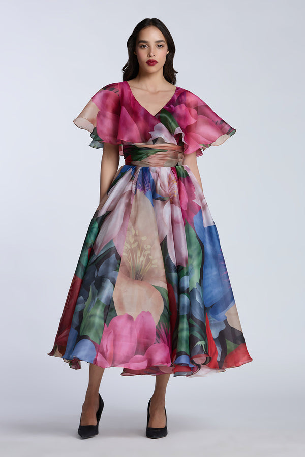 FLUTTER SLEEVES FIXED SHAWL COLLAR