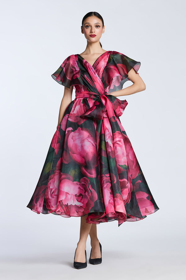 FLUTTER SLEEVES WRAP DRESS