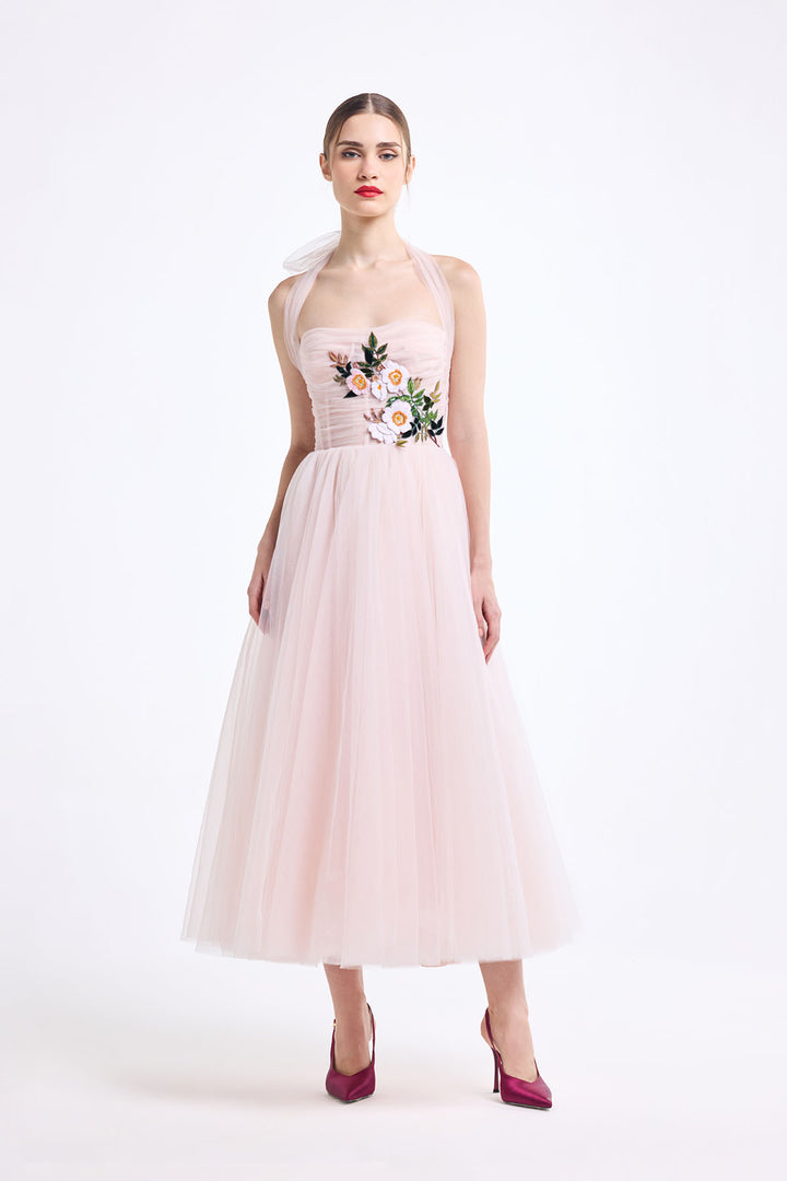 HALTER NECK CORSETTED MIDI