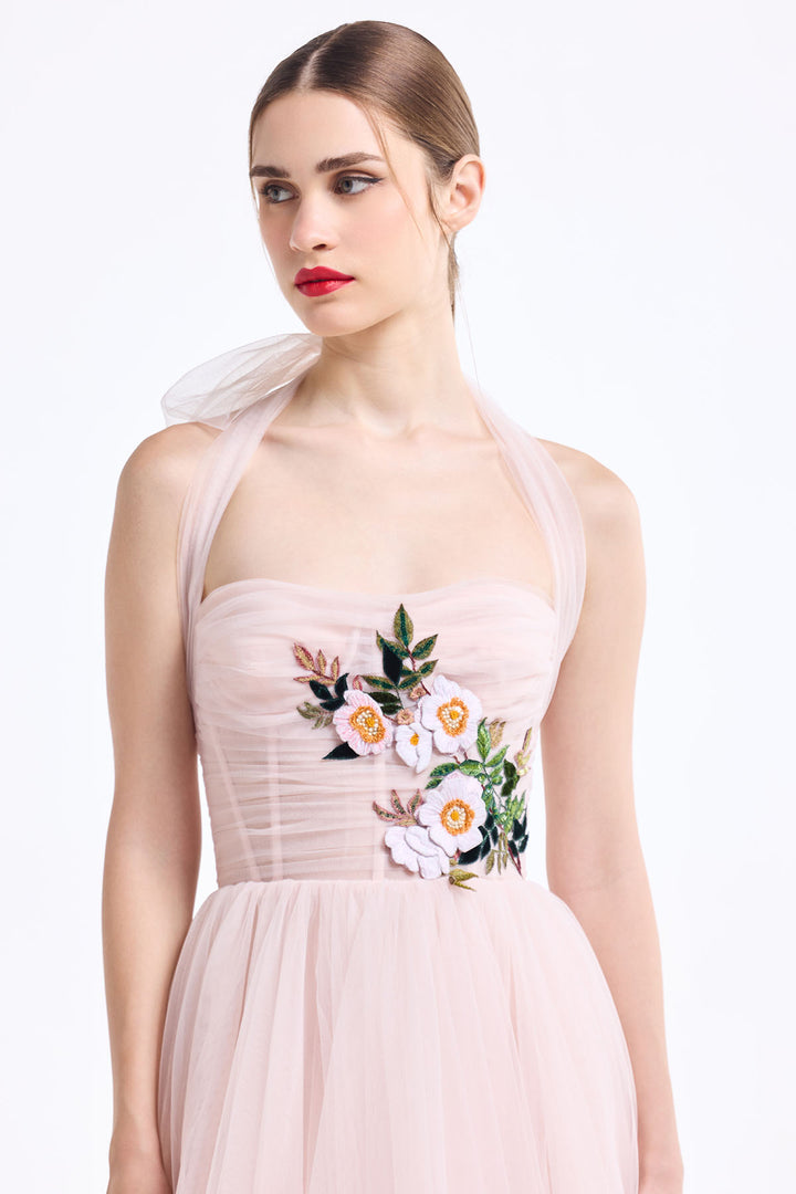 HALTER NECK CORSETTED MIDI