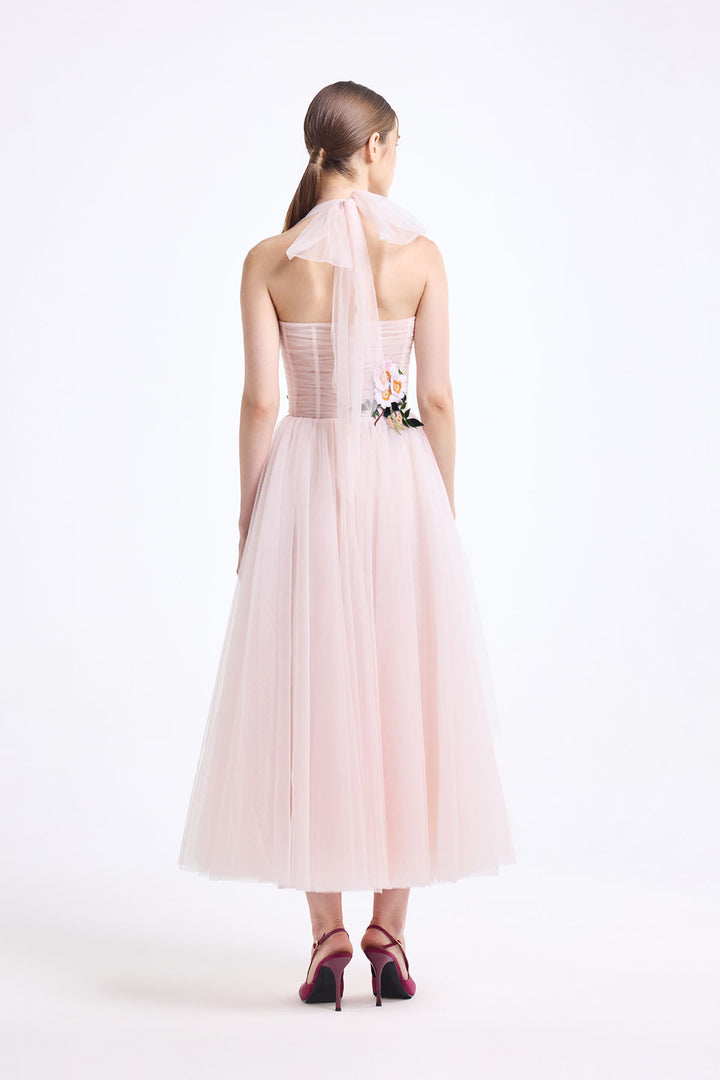 HALTER NECK CORSETTED MIDI