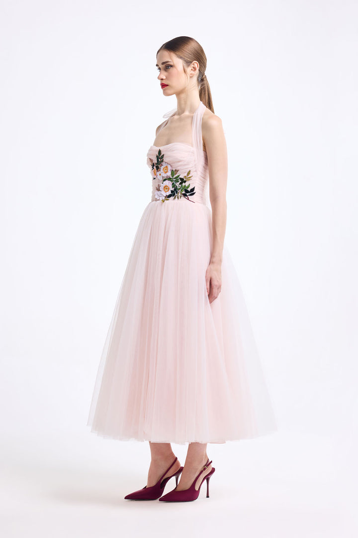 HALTER NECK CORSETTED MIDI