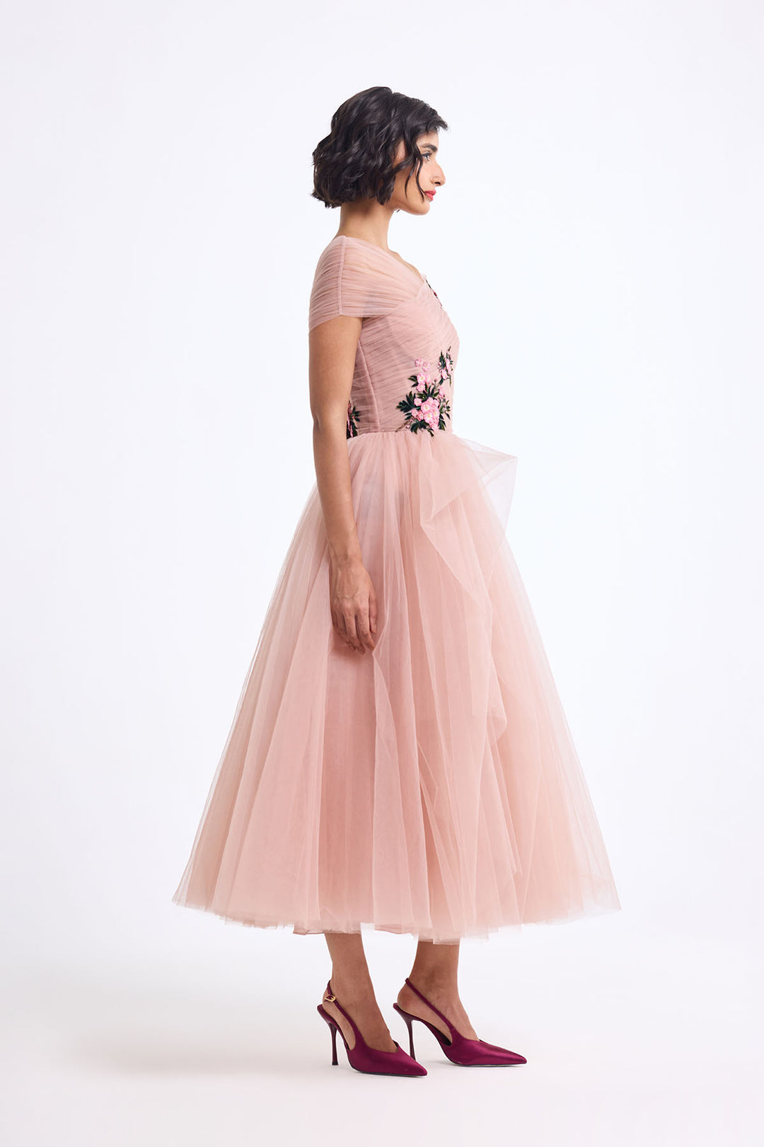 OFF SHOULDER DRAPED MIDI