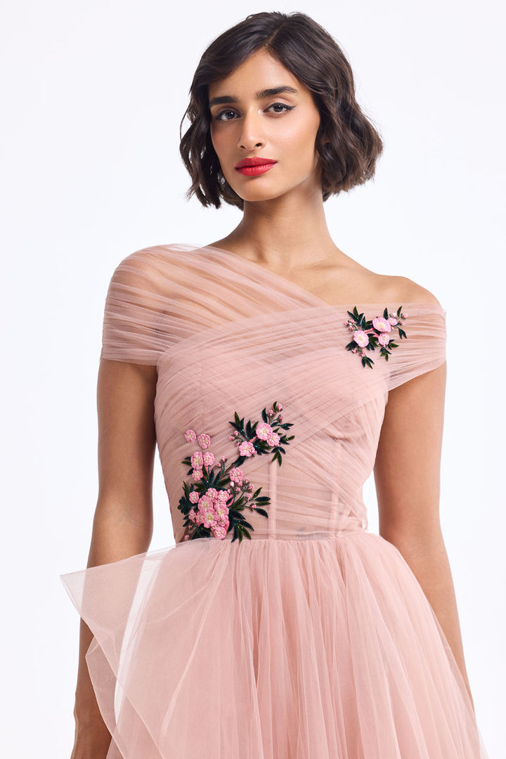 OFF SHOULDER DRAPED MIDI