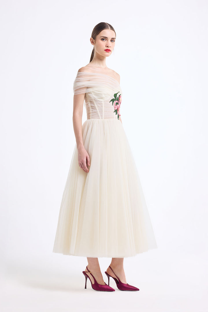 ONE SHOULDER DRAPED MIDI