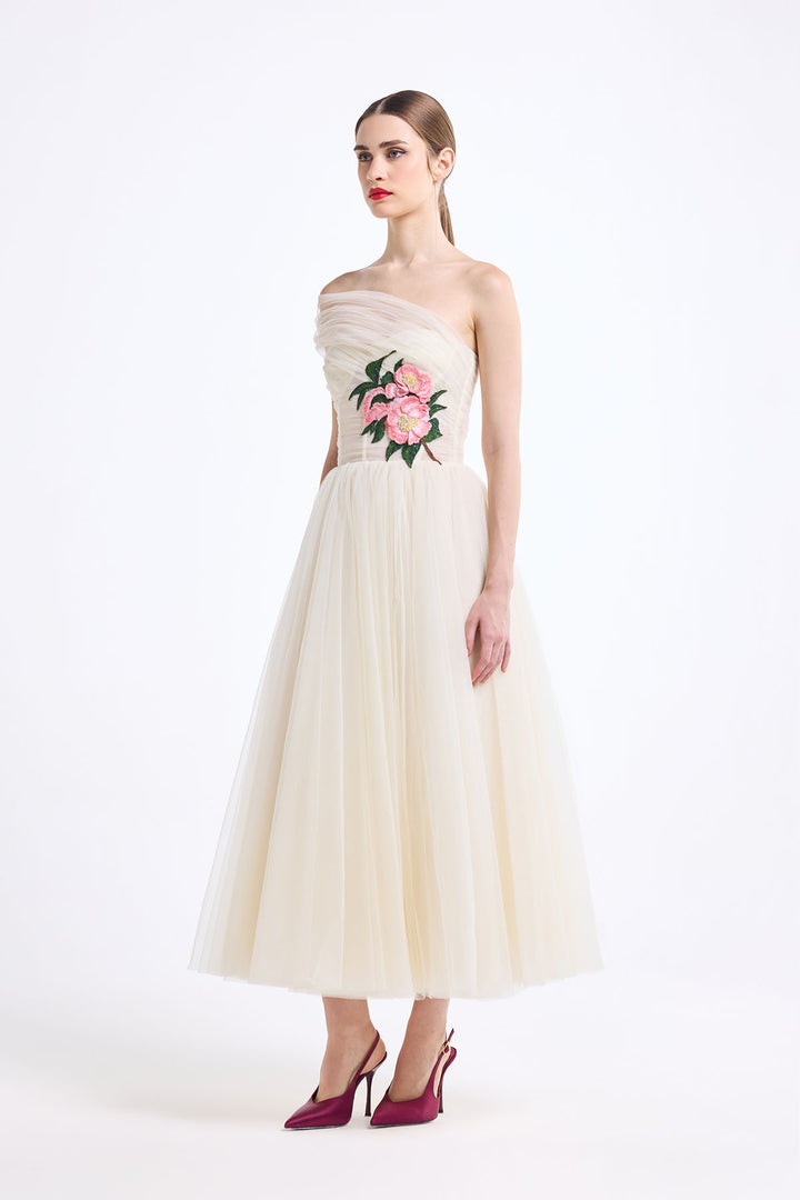 ONE SHOULDER DRAPED MIDI