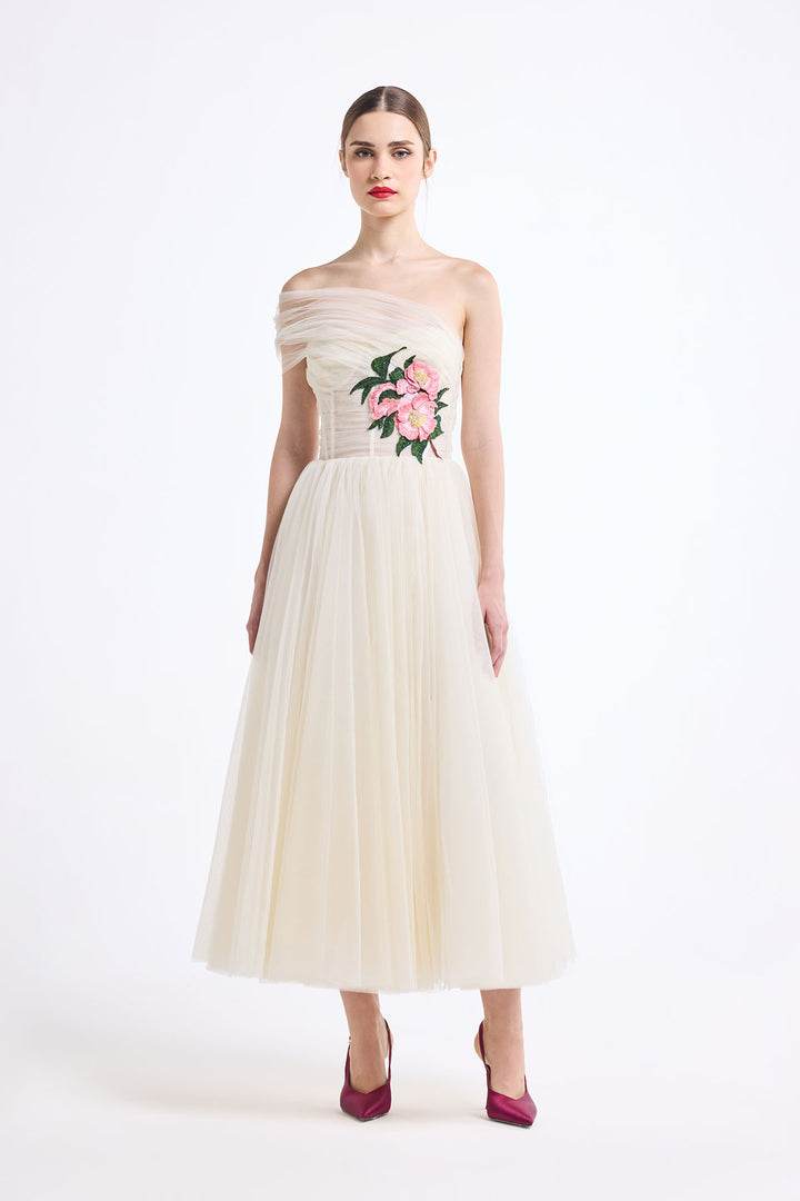 ONE SHOULDER DRAPED MIDI