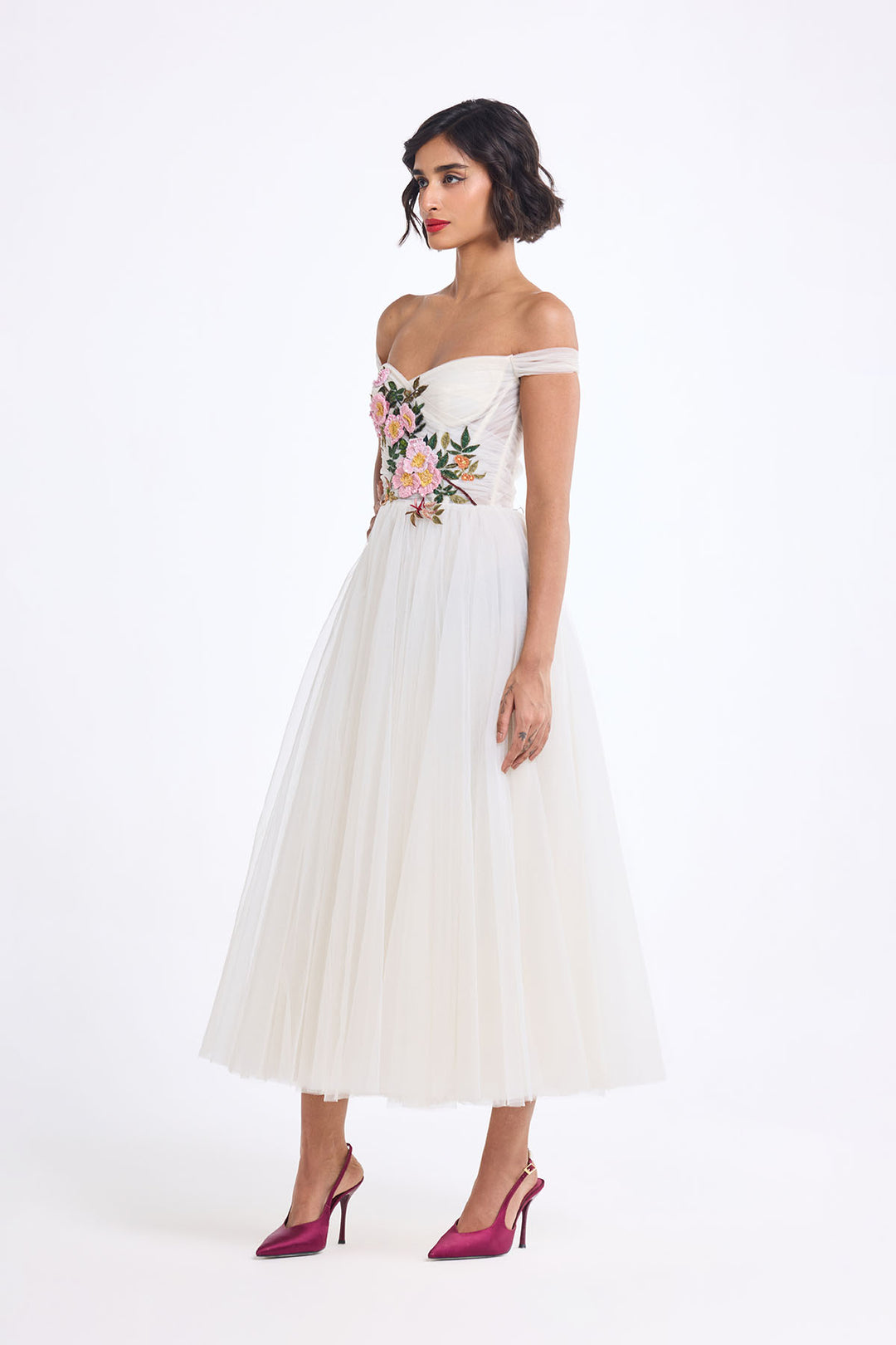 OFF SHOULDER DRAPED MIDI