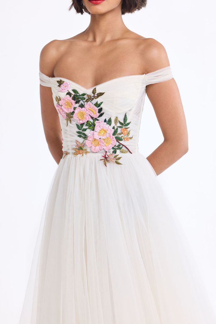 OFF SHOULDER DRAPED MIDI