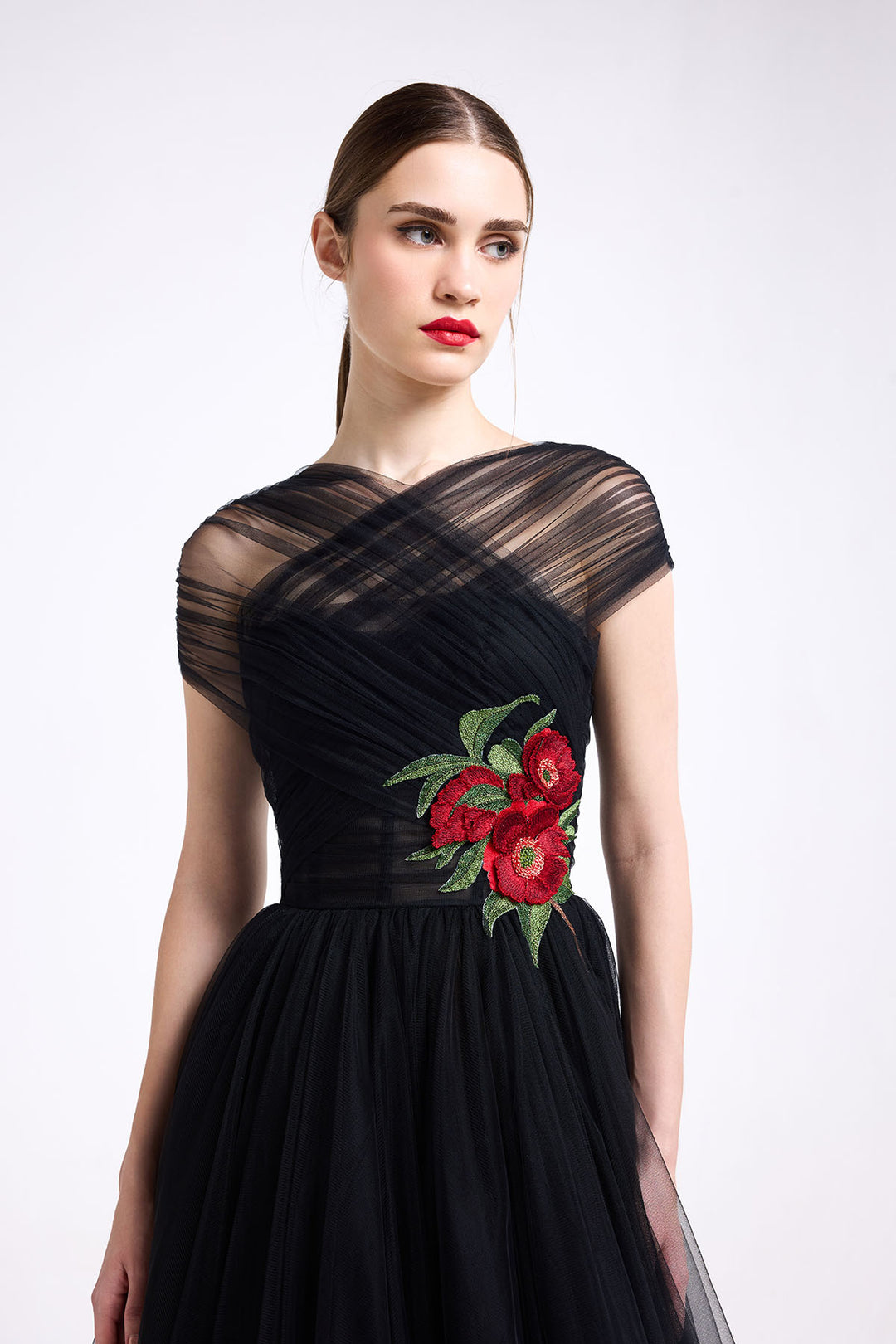 CRISS-CROSS HALTER NECK GOWN