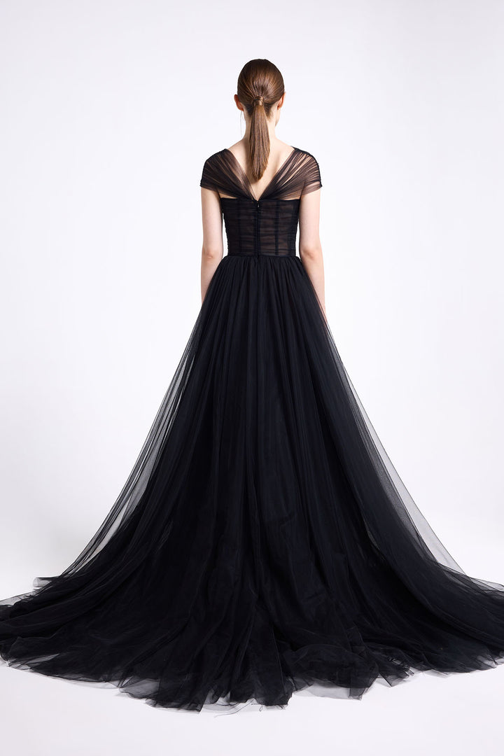 CRISS-CROSS HALTER NECK GOWN