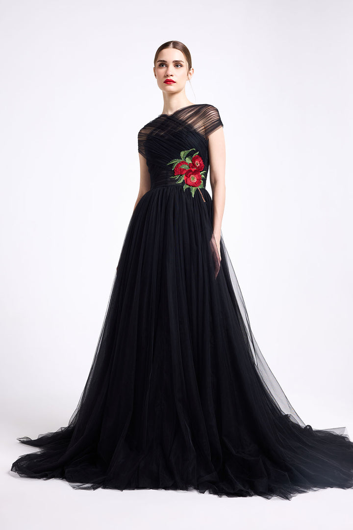 CRISS-CROSS HALTER NECK GOWN