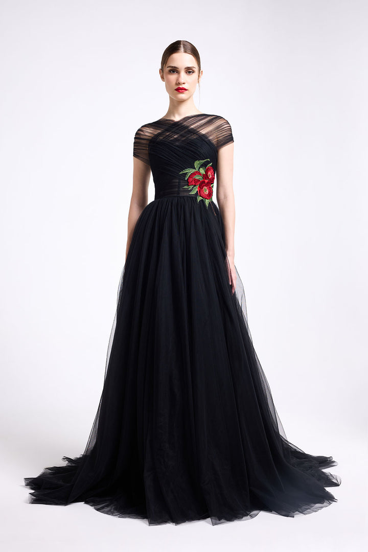 CRISS-CROSS HALTER NECK GOWN