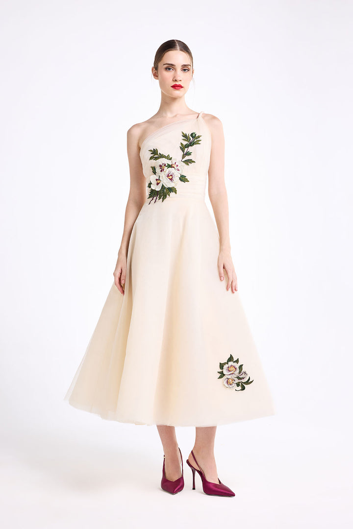 ONE SHOULDER TWISTED STRAP DRAPED MIDI