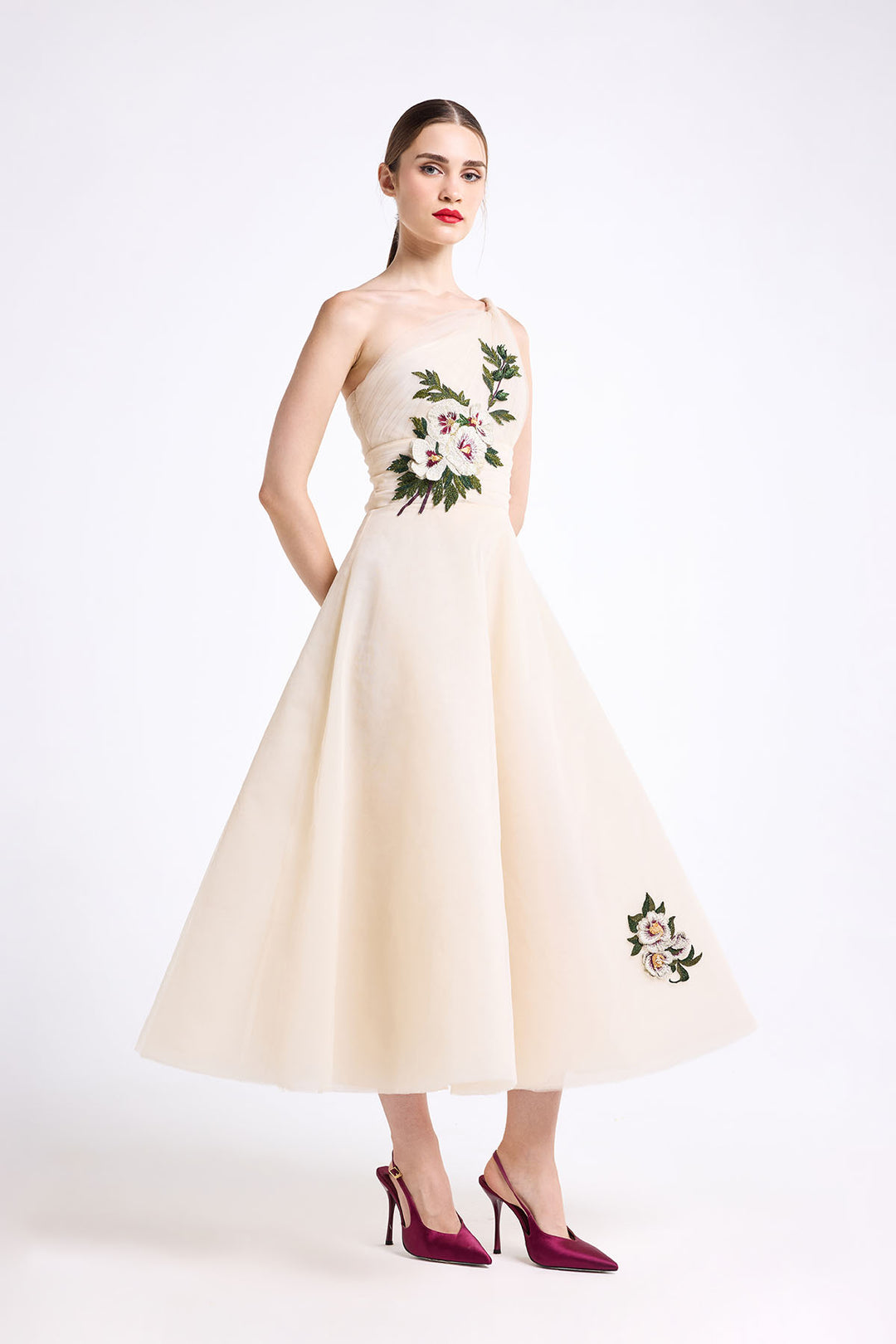 ONE SHOULDER TWISTED STRAP DRAPED MIDI