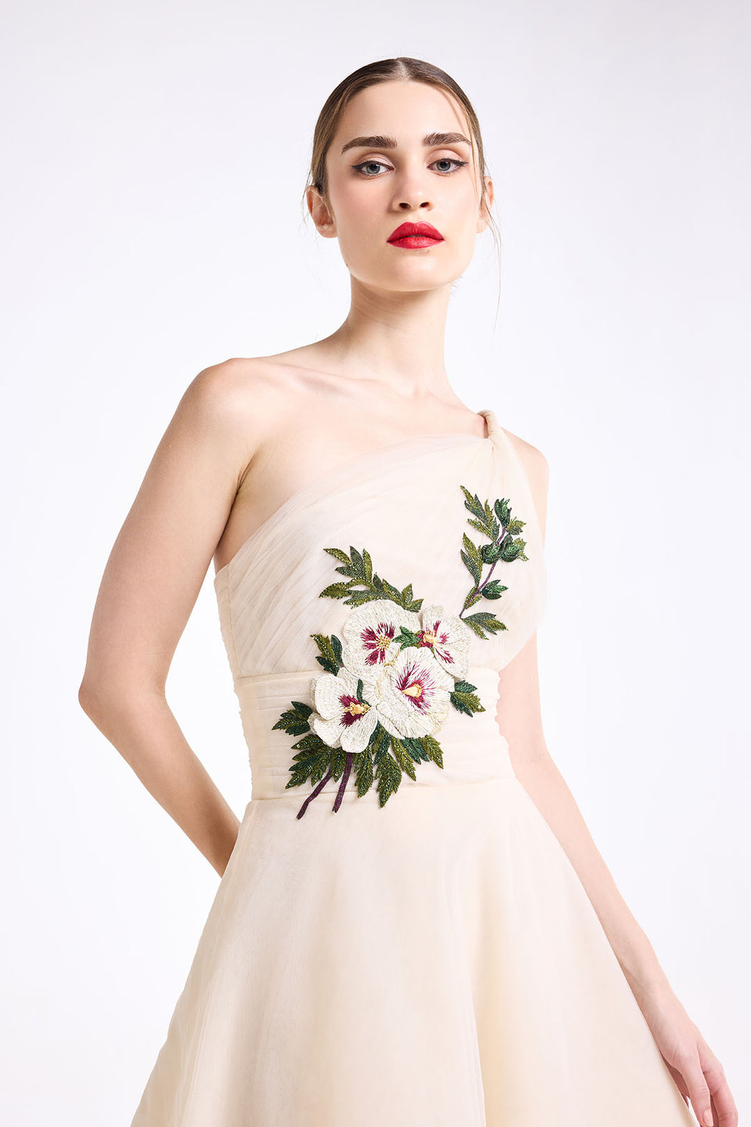 ONE SHOULDER TWISTED STRAP DRAPED MIDI