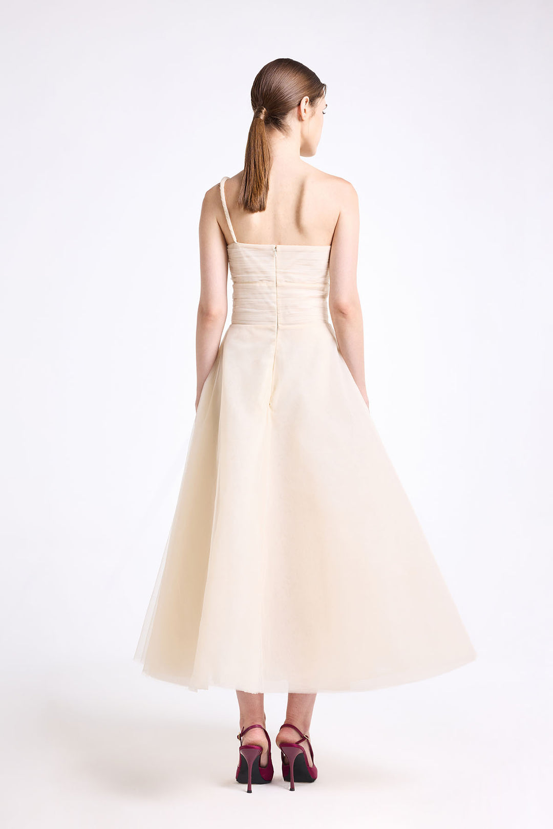 ONE SHOULDER TWISTED STRAP DRAPED MIDI