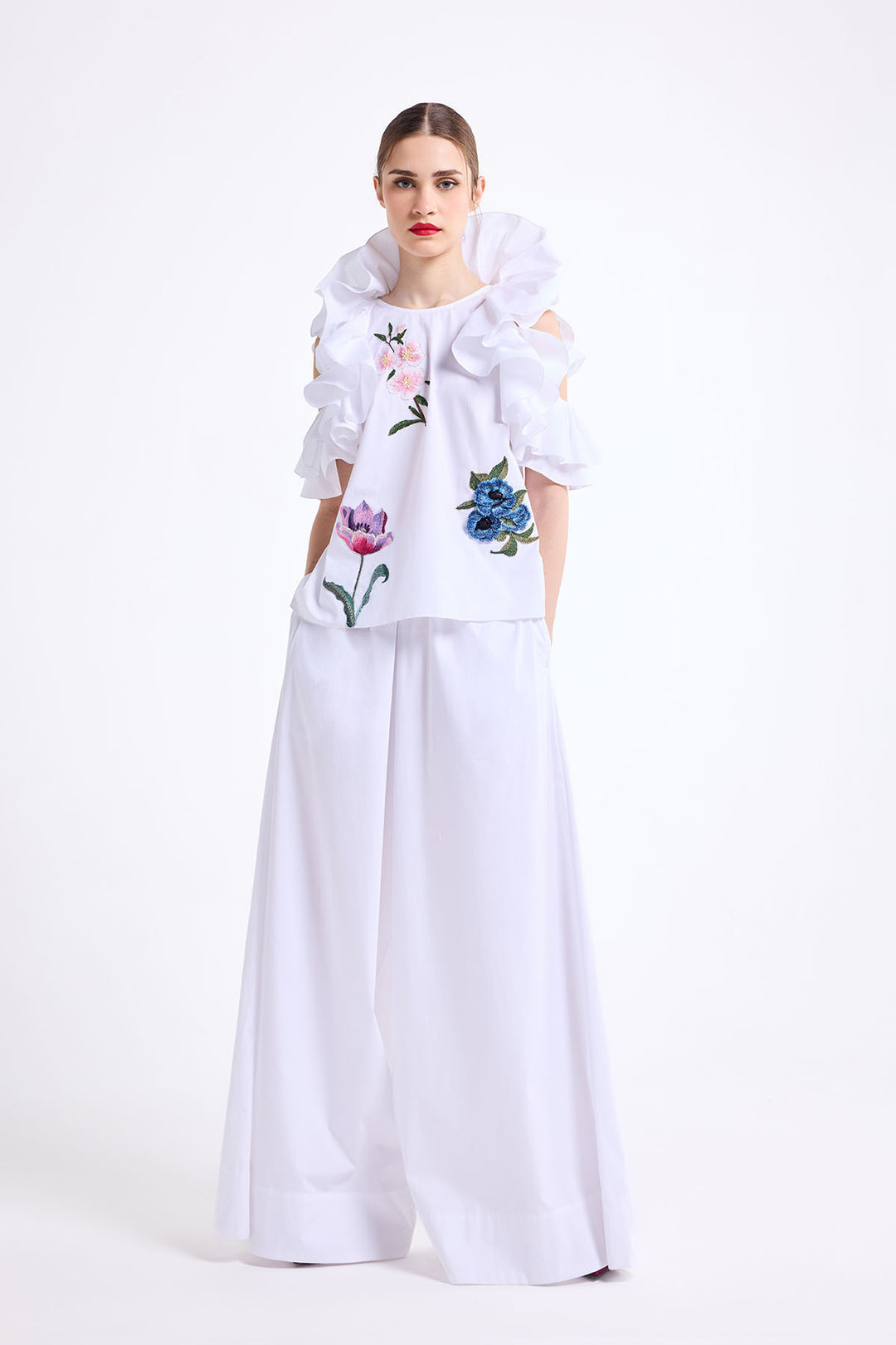 COLD SHOULDER RUFFLE TOP WITH WIDE LEG PANT – Gauri and Nainika