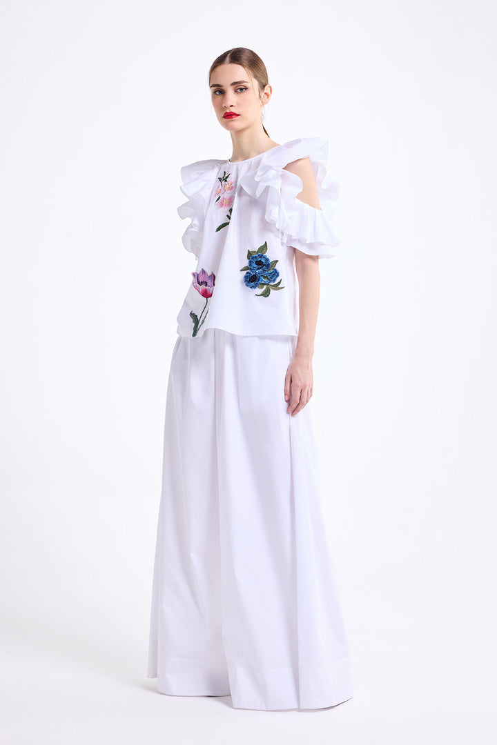 COLD SHOULDER RUFFLE TOP WITH WIDE LEG PANT