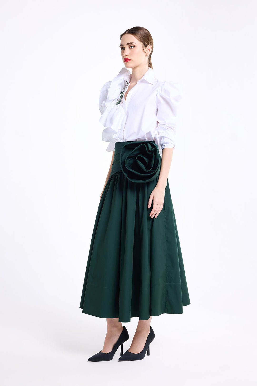 DRAPED SKIRT WITH FLOWER