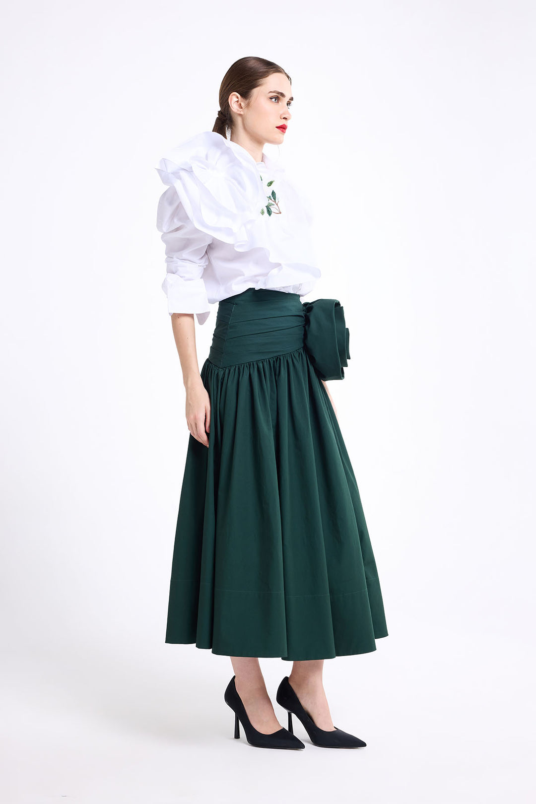 DRAPED SKIRT WITH FLOWER