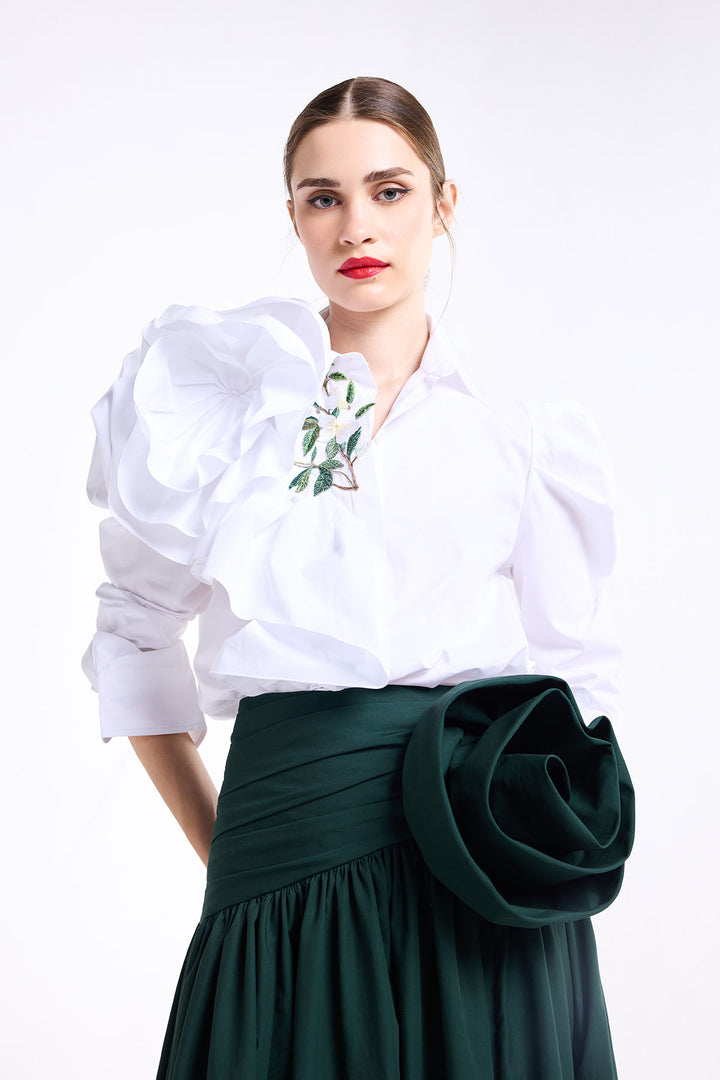 DRAPED SKIRT WITH FLOWER