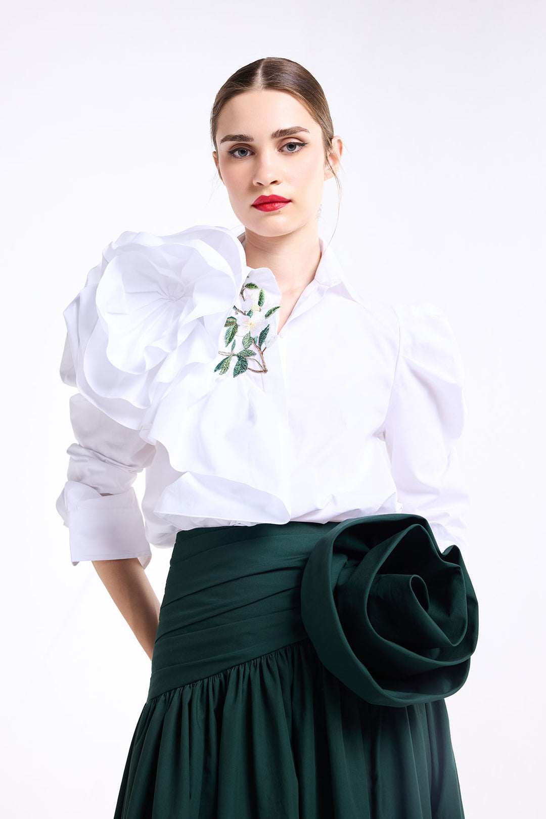 POUF SLEEVES RUFFLED SHIRT