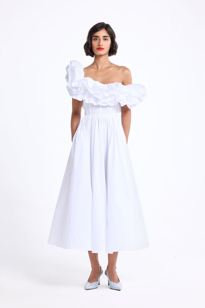 RUFFLED CORSETTED MIDI