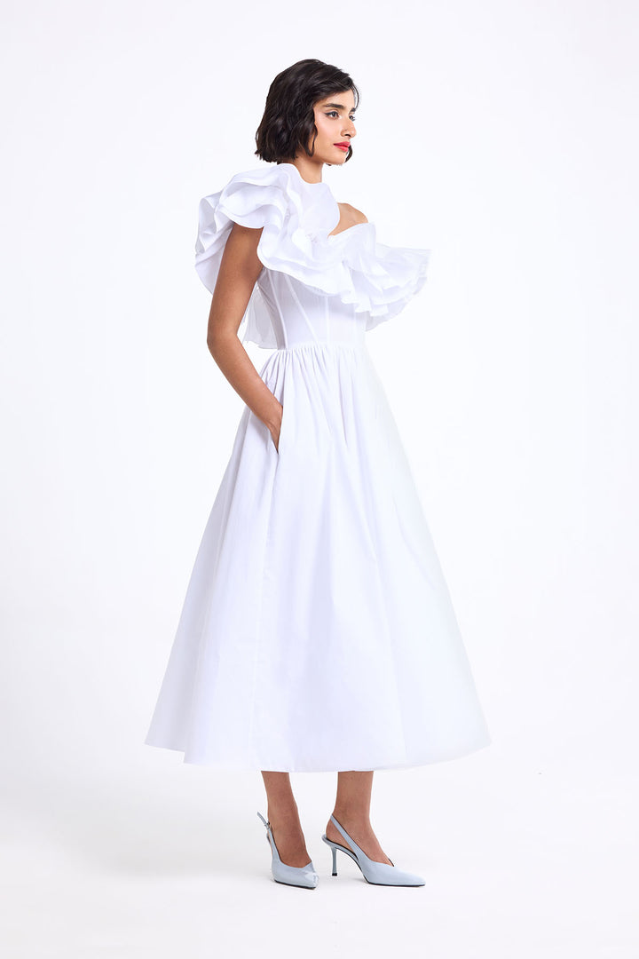 RUFFLED CORSETTED MIDI