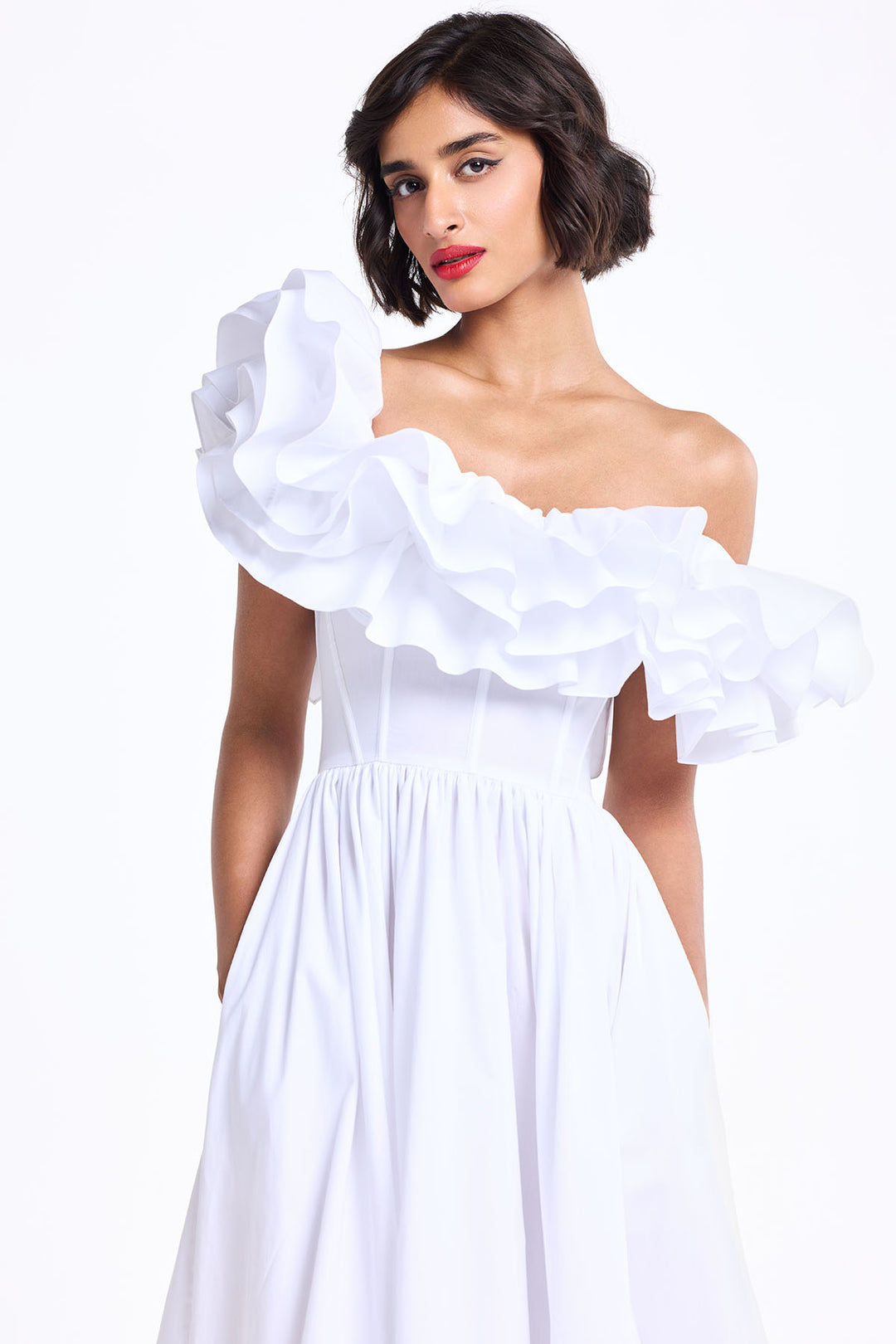 RUFFLED CORSETTED MIDI